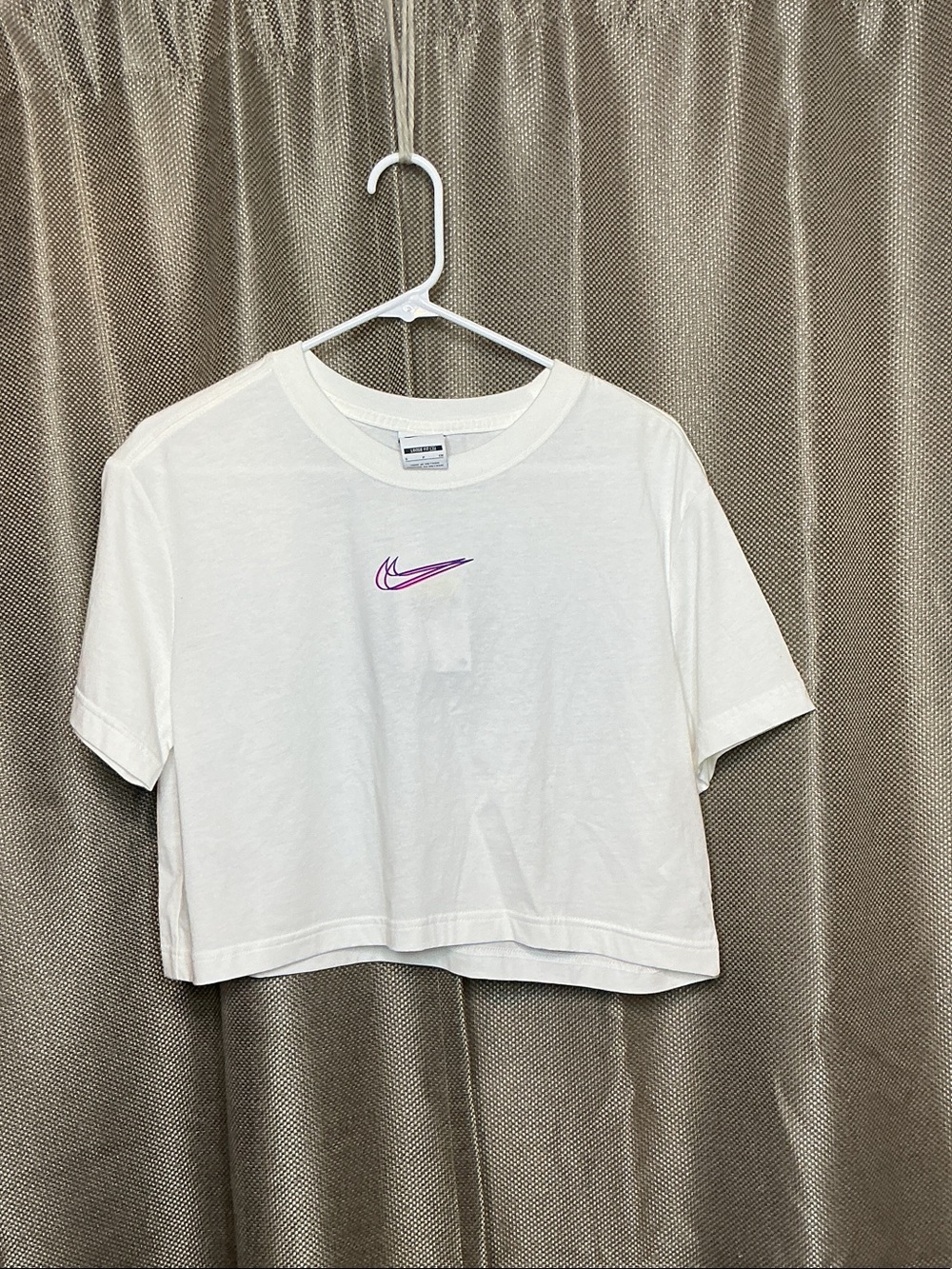Nike White Cropped Tee with Purple Swoosh
